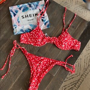 Red floral bikini